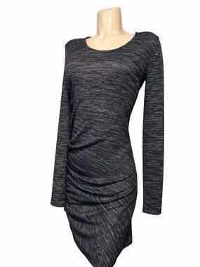 Long Sleeve Ruched Heathered Black Dress